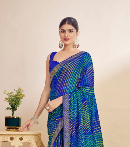 Blue Chiffon Casual Readymade/Easy Saree