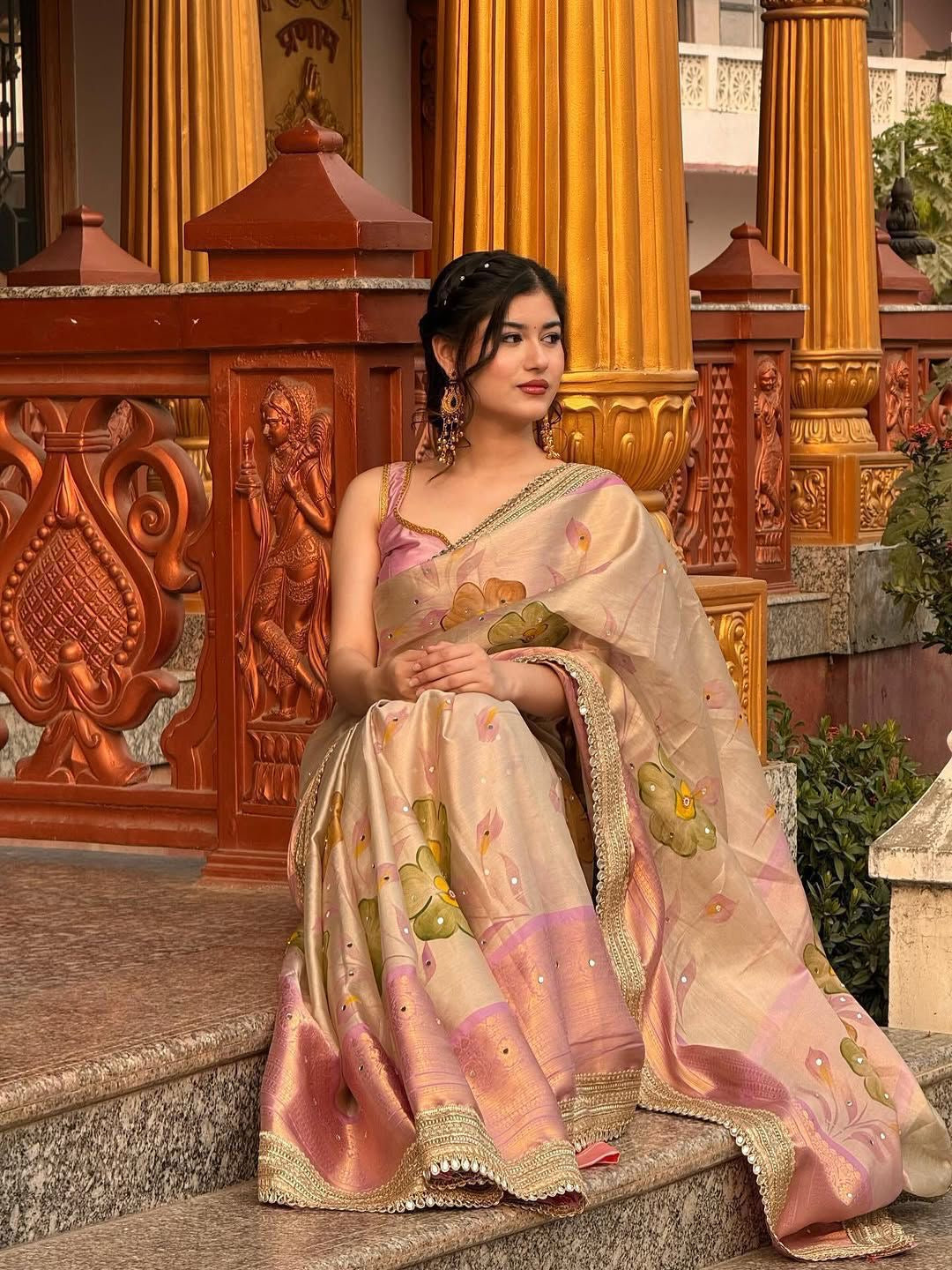 Beige Banarasi Ready To Wear/Easy Saree - Panaash Saree