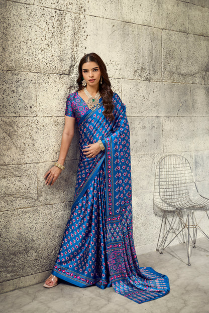 Blue Modal Silk Ready To Wear/Easy Saree
