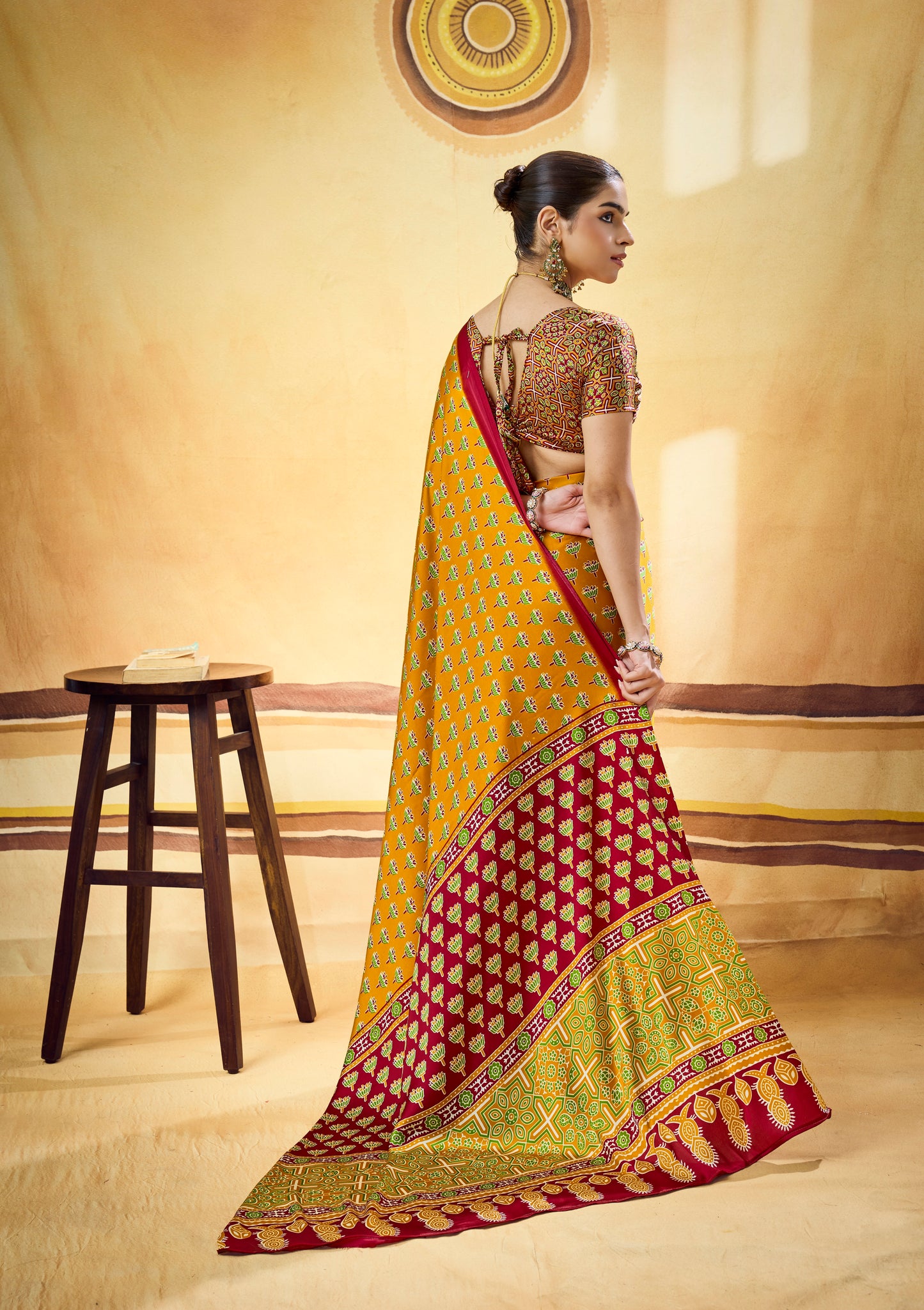 Mustard Yellow Modal Silk Ready To Wear/Easy Saree by Stylebypanaash 