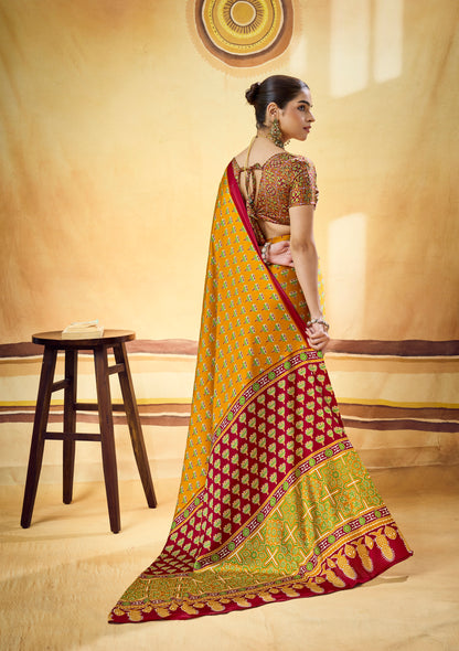 Mustard Yellow Modal Silk Ready To Wear/Easy Saree by Stylebypanaash 