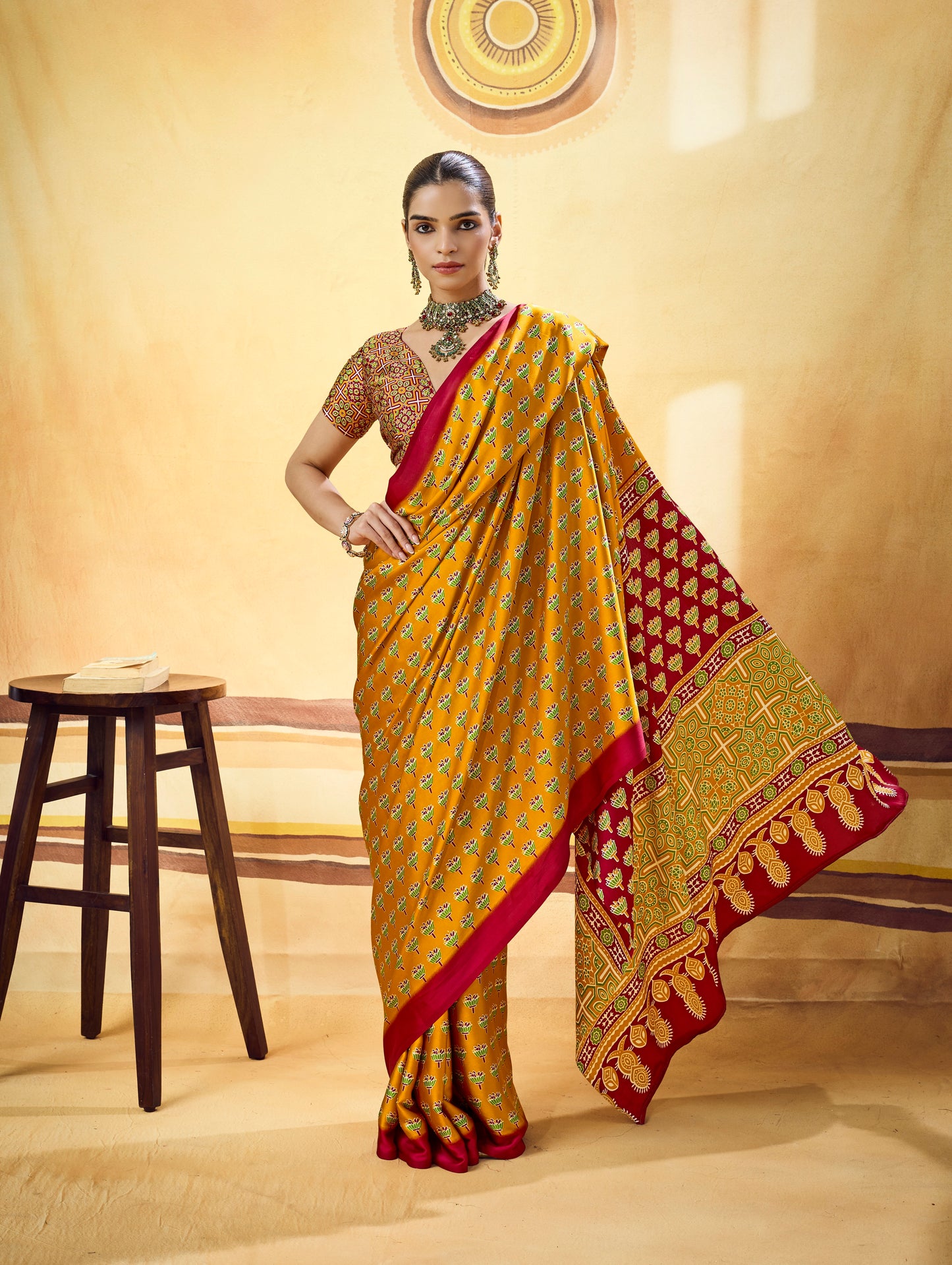 Mustard Yellow Modal Silk Ready To Wear/Easy Saree by Stylebypanaash 