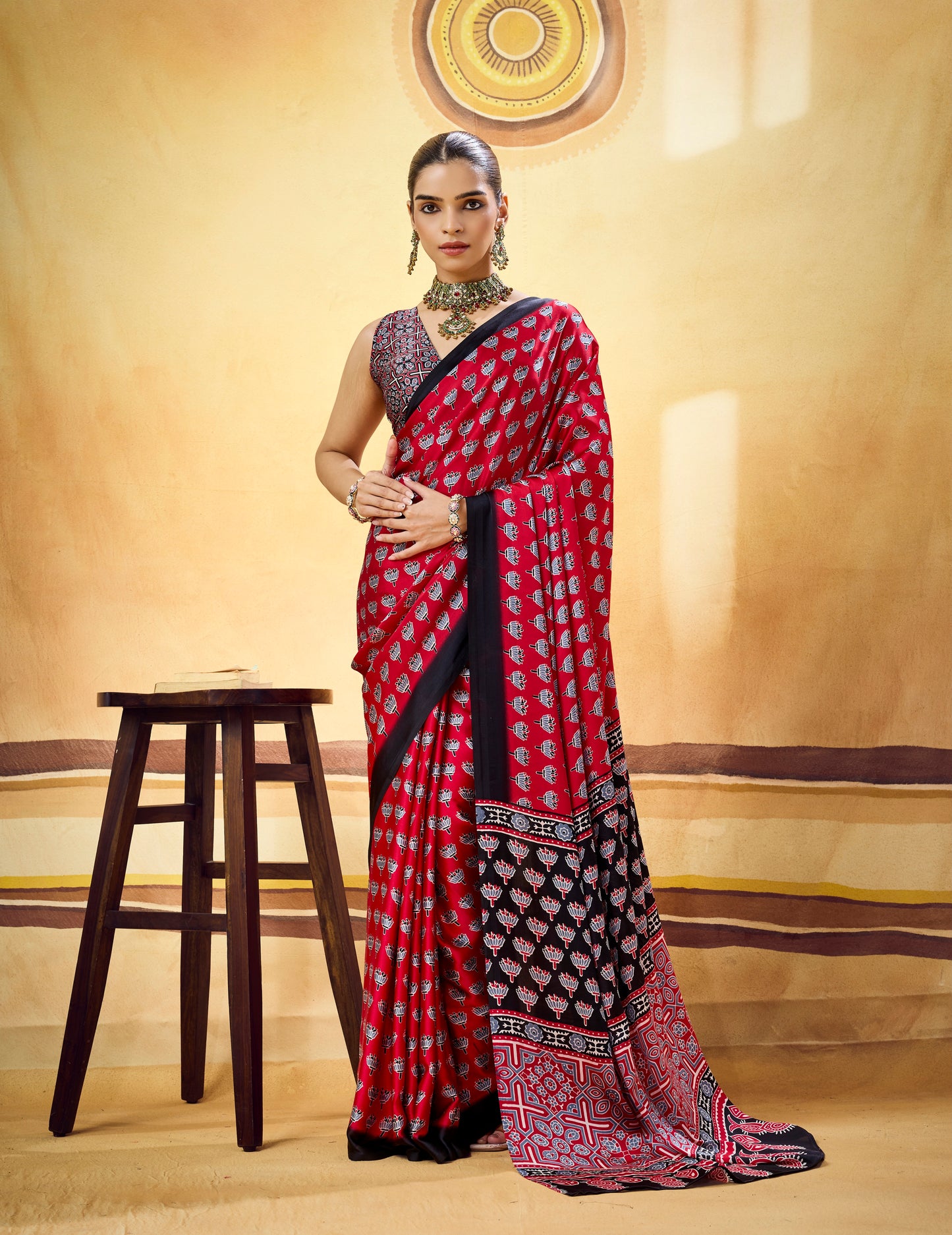 Red Modal Silk Ready To Wear/Easy Saree by Stylebypanaash 