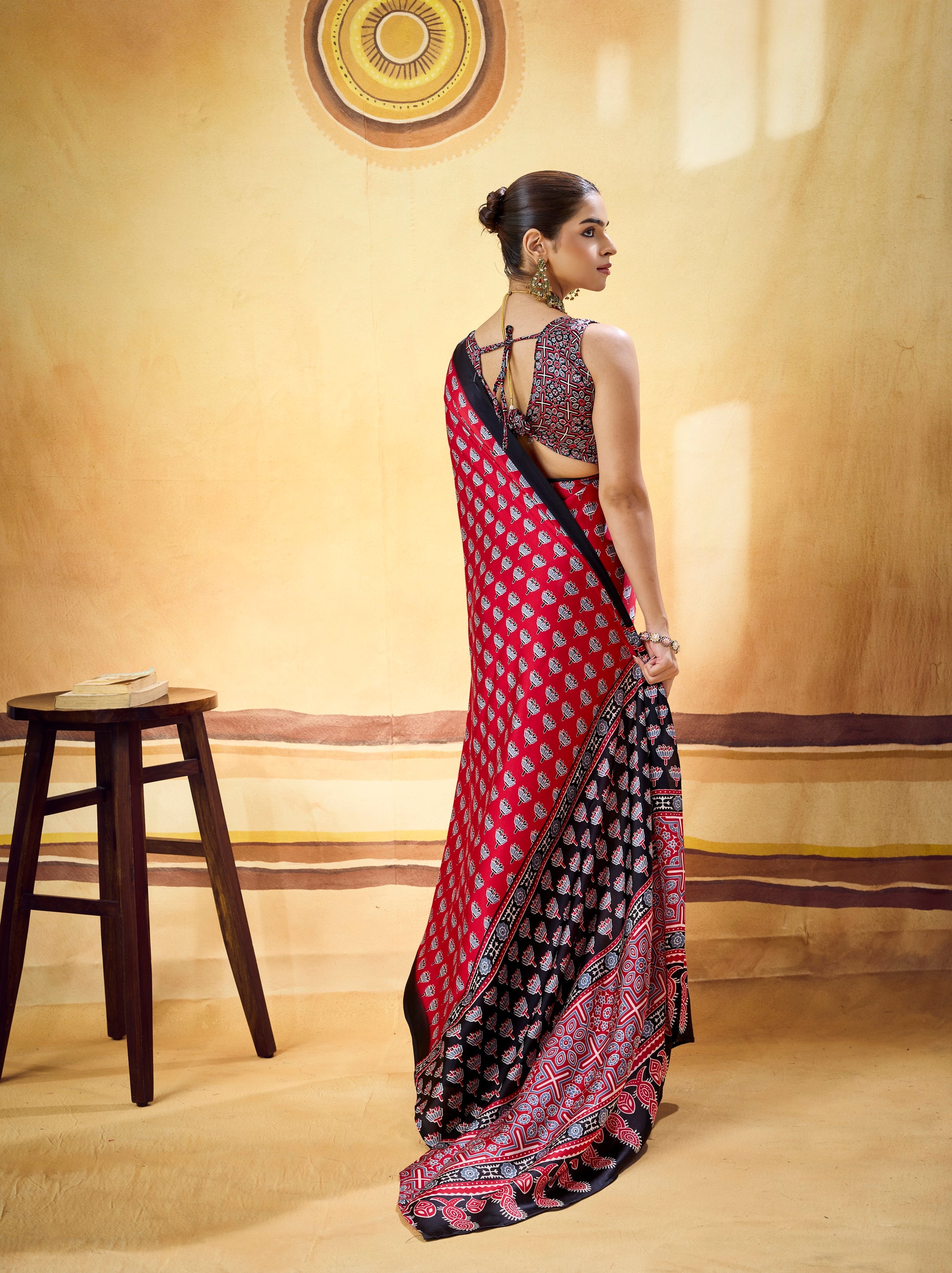 Red Modal Silk Ready To Wear/Easy Saree by Stylebypanaash 