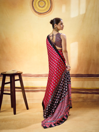 Red Modal Silk Ready To Wear/Easy Saree by Stylebypanaash 