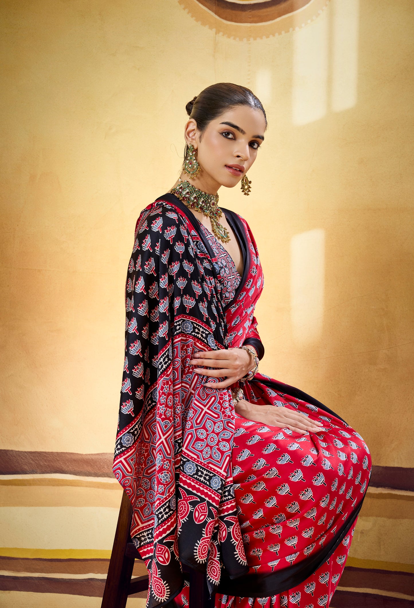 Red Modal Silk Ready To Wear/Easy Saree by Stylebypanaash 