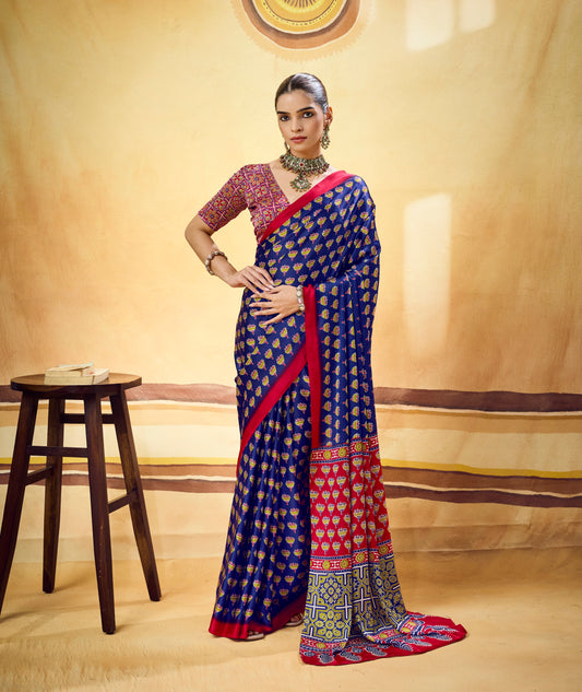Navy Blue Modal Silk Ready To Wear/Easy Saree