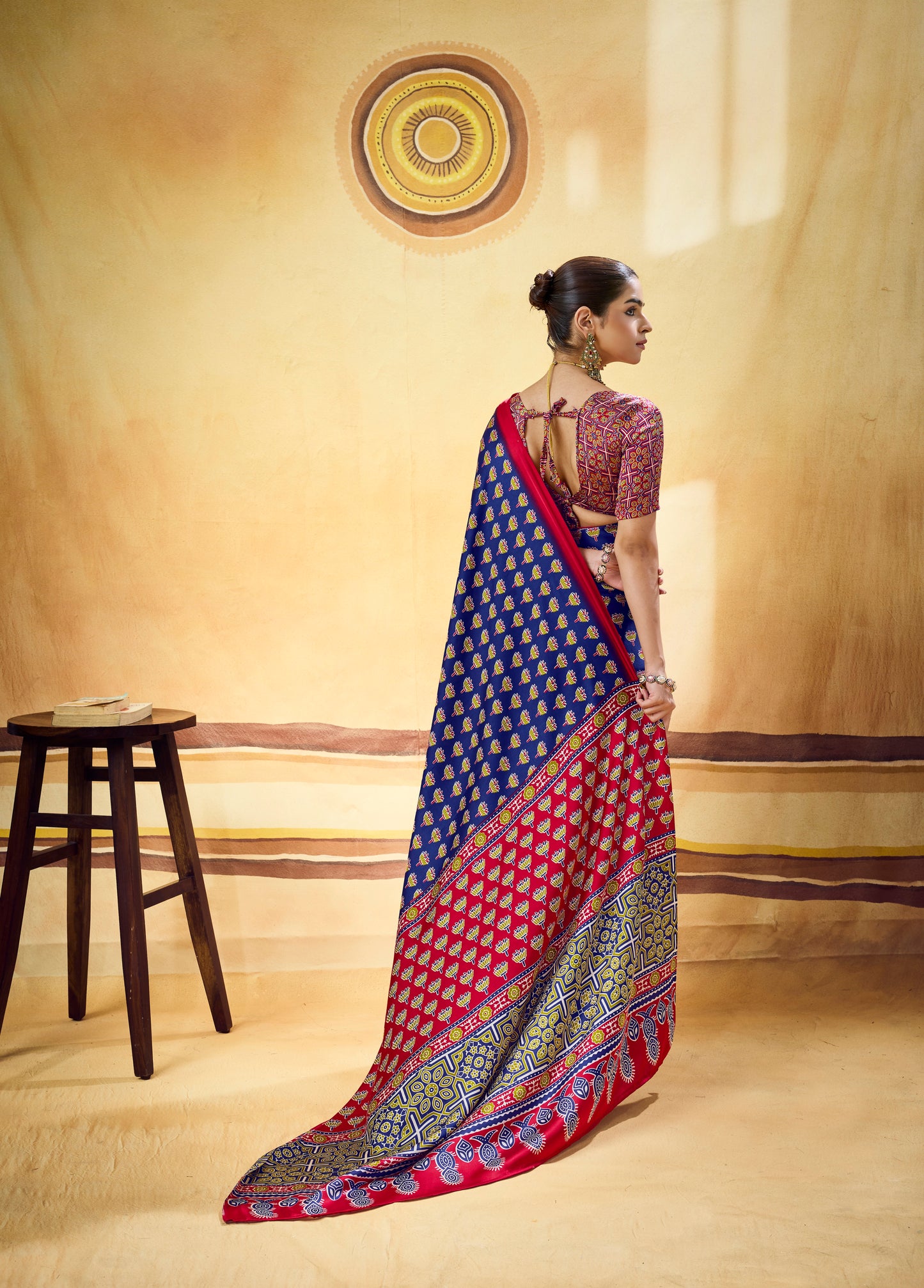 Navy Blue Modal Silk Ready To Wear/Easy Saree by Stylebypanaash 