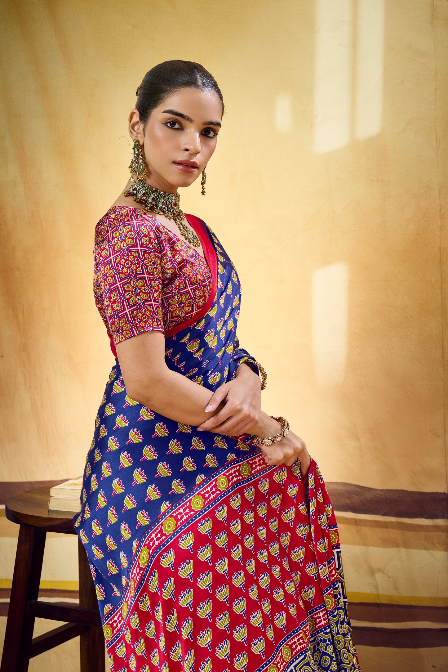 Navy Blue Modal Silk Ready To Wear/Easy Saree by Stylebypanaash 