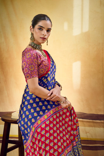 Navy Blue Modal Silk Ready To Wear/Easy Saree by Stylebypanaash 