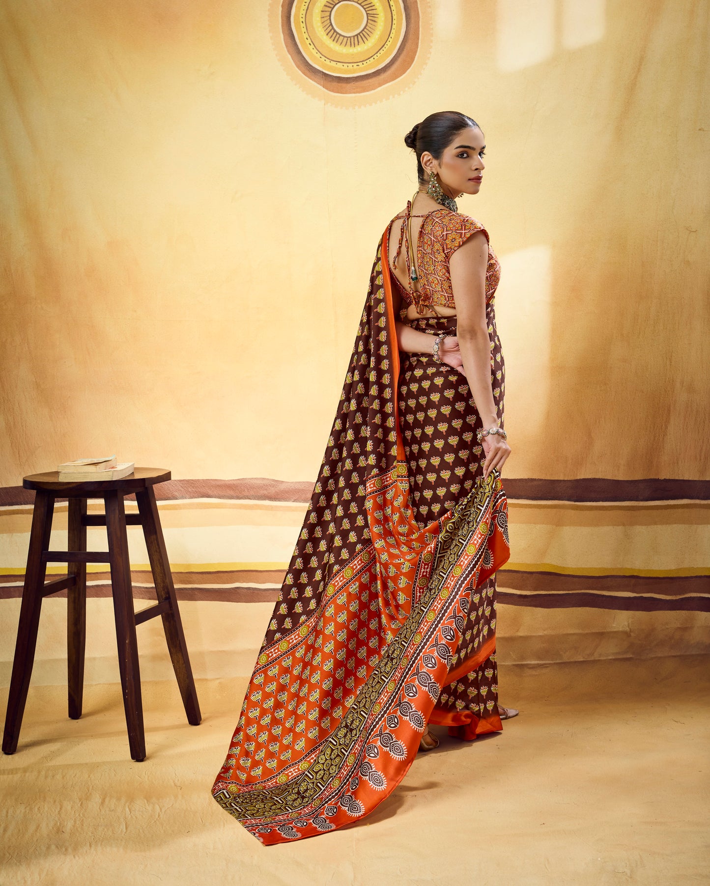 Brown Modal Silk Ready To Wear/Easy Saree by Stylebypanaash 