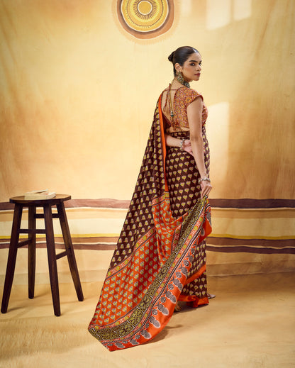 Brown Modal Silk Ready To Wear/Easy Saree by Stylebypanaash 