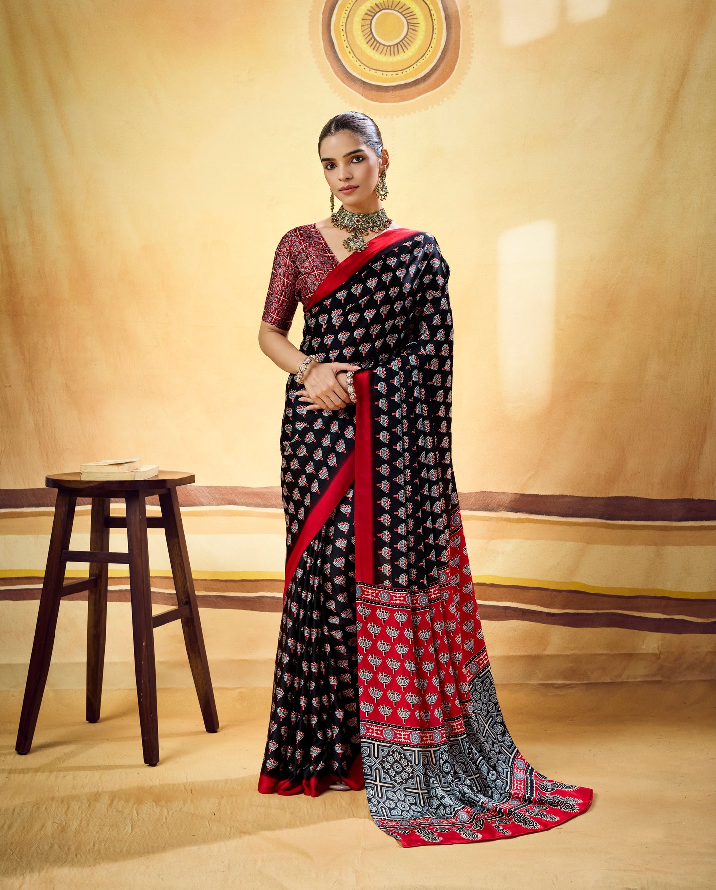 Black Modal Silk Ready To Wear/Easy Saree by Stylebypanaash 