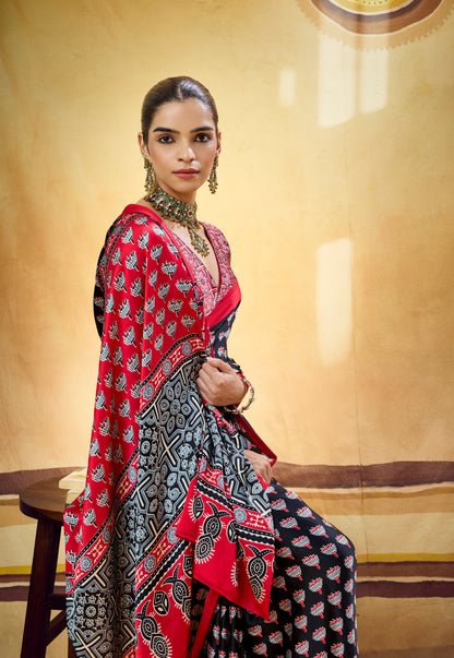 Black Modal Silk Ready To Wear/Easy Saree by Stylebypanaash 