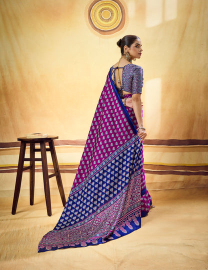 Magenta Modal Silk Ready To Wear/Easy Saree by Stylebypanaash 