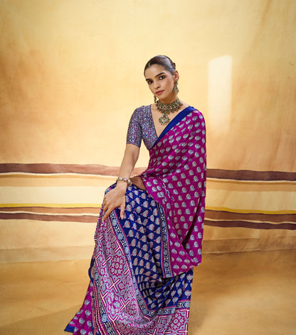 Magenta Modal Silk Ready To Wear/Easy Saree by Stylebypanaash 