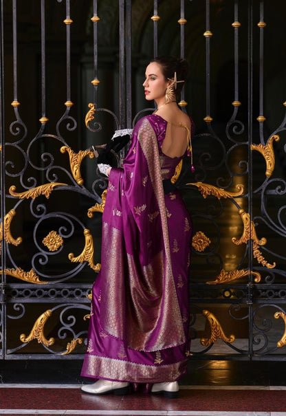 Magenta Satin Silk Readymade/Easy Saree - Panaash Saree