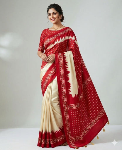 Cream Crepe Silk Ready To Wear/Easy Saree - Panaash Saree