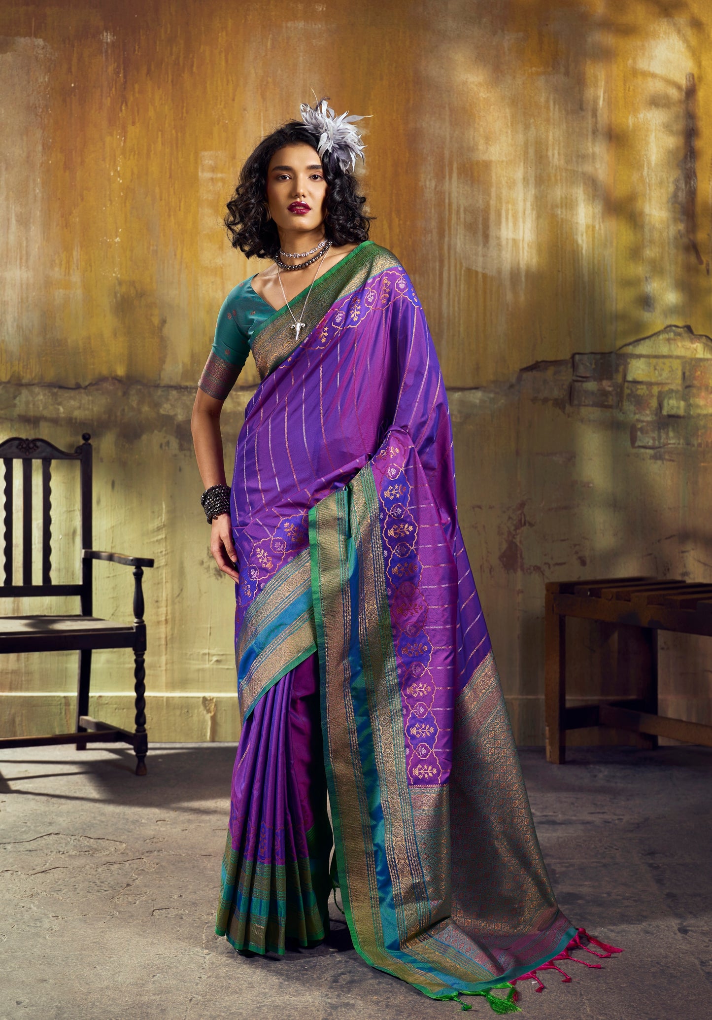Royal Purple Kanjivaram Silk Ready To Wear/Easy Saree