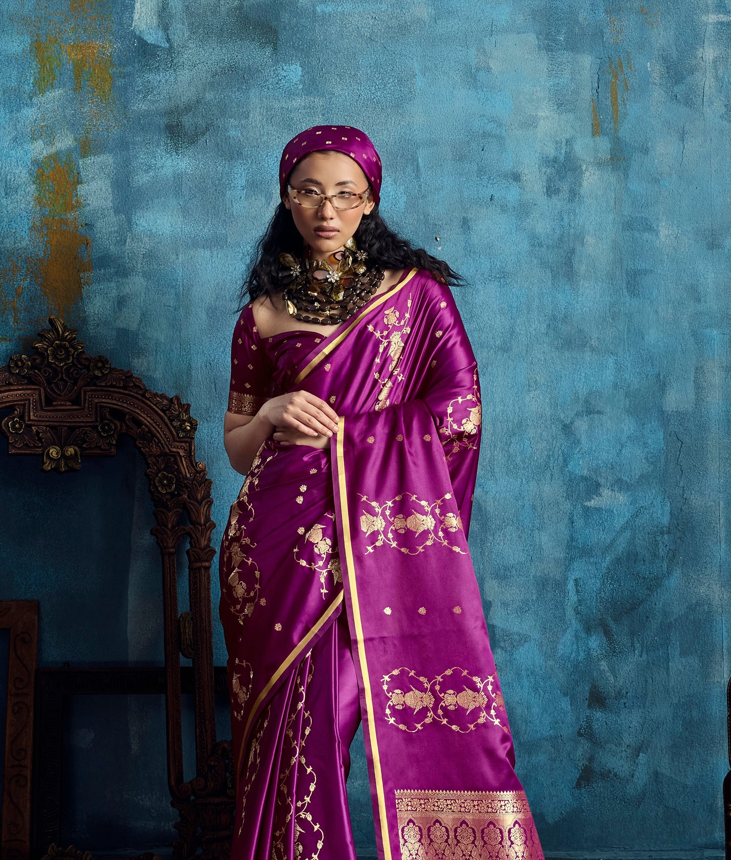 Magenta Satin Silk Ready To Wear/Easy Saree