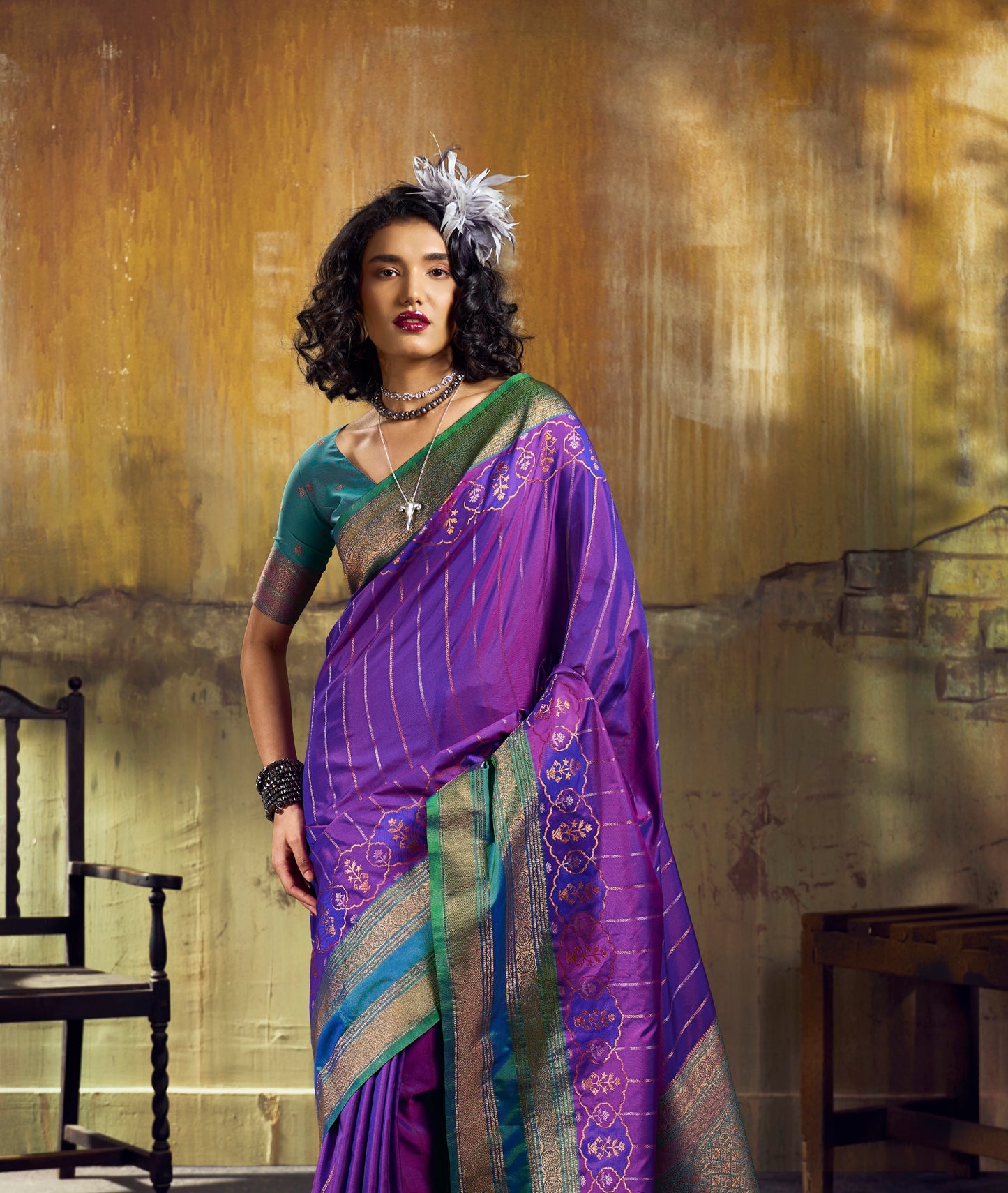 Royal Purple Kanjivaram Silk Ready To Wear/Easy Saree