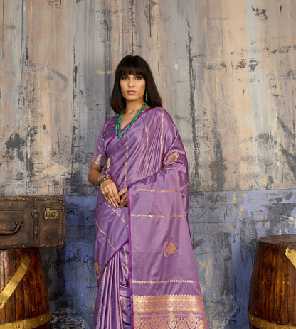 lavender Satin Silk Ready To Wear/Easy Saree