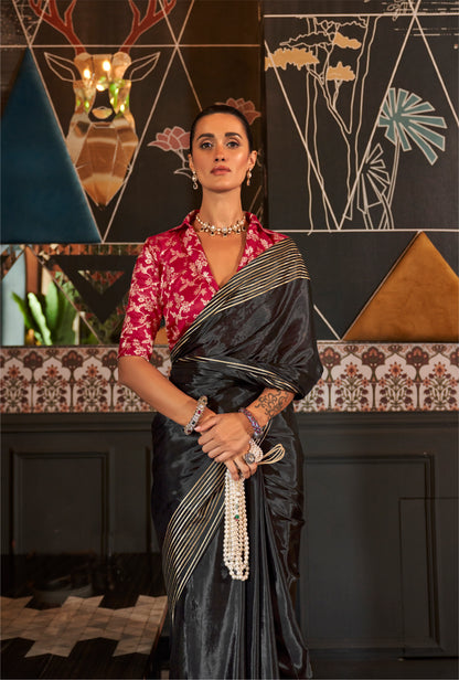 Black Color Soft Silk Readymade/Easy Saree