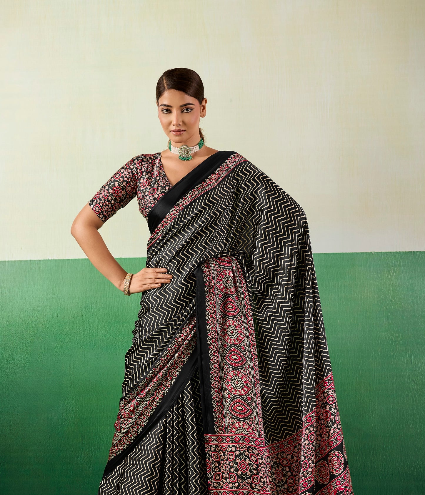 Black Modal Satin Office Wear Ready To Wear/Easy Saree - Panaash Saree