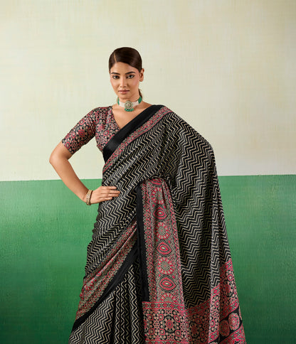 Black Modal Satin Office Wear Ready To Wear/Easy Saree - Panaash Saree