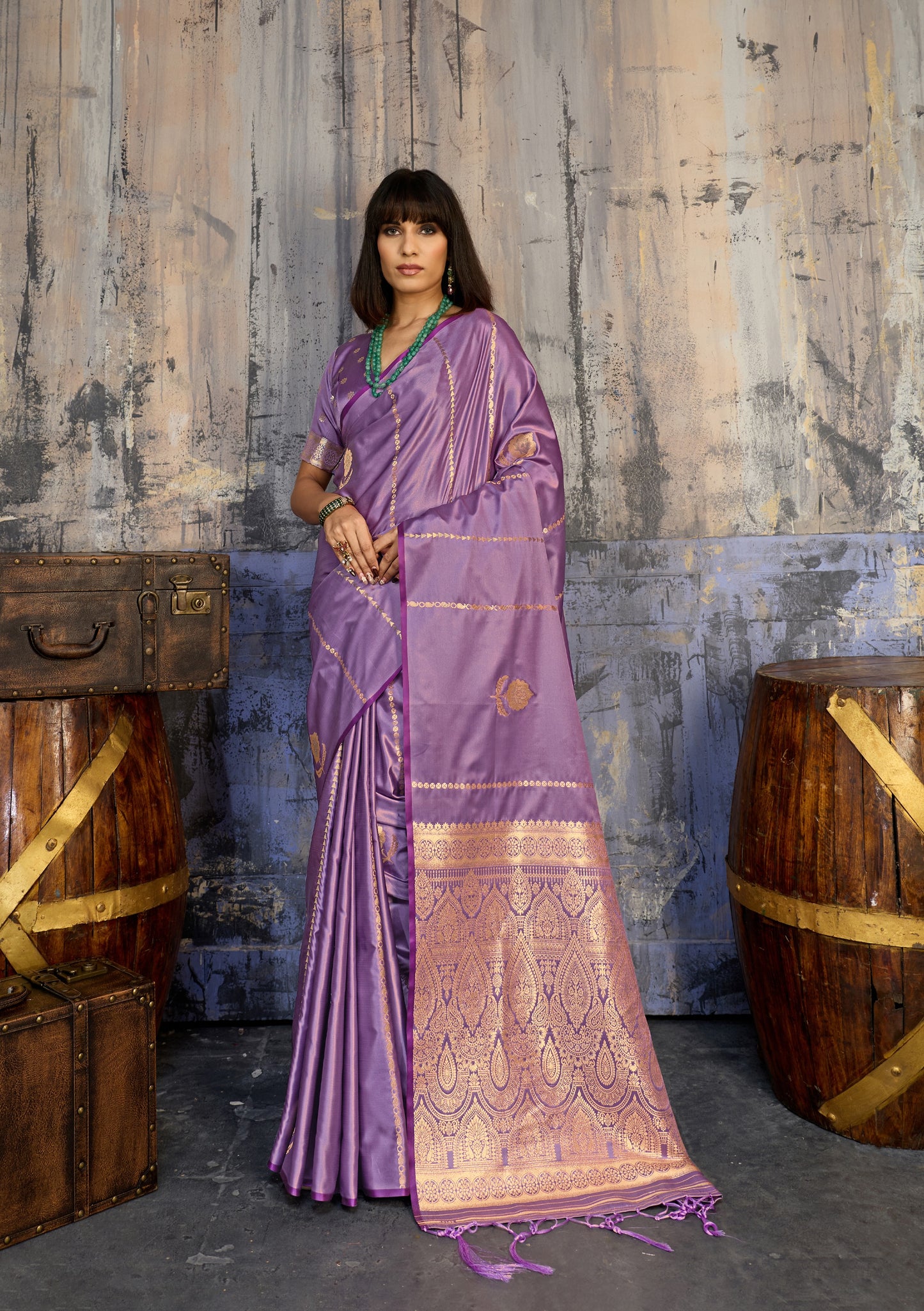 lavender Satin Silk Ready To Wear/Easy Saree
