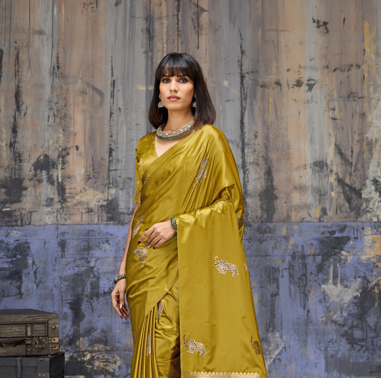 Mustard Satin Silk Readymade/Easy Saree - Panaash Saree