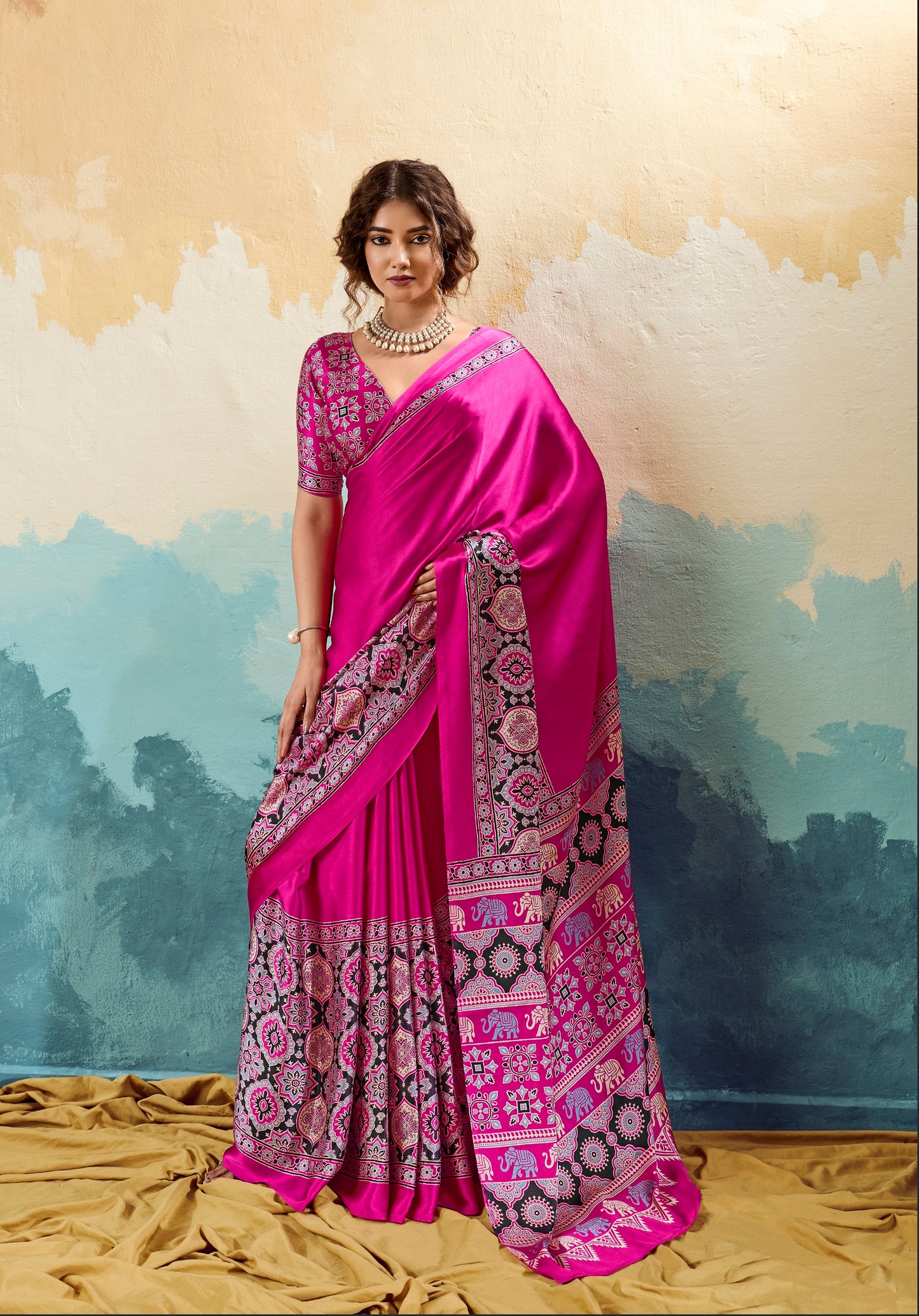 Pink Crepe Silk Ready To Wear/Easy Saree - Panaash Saree