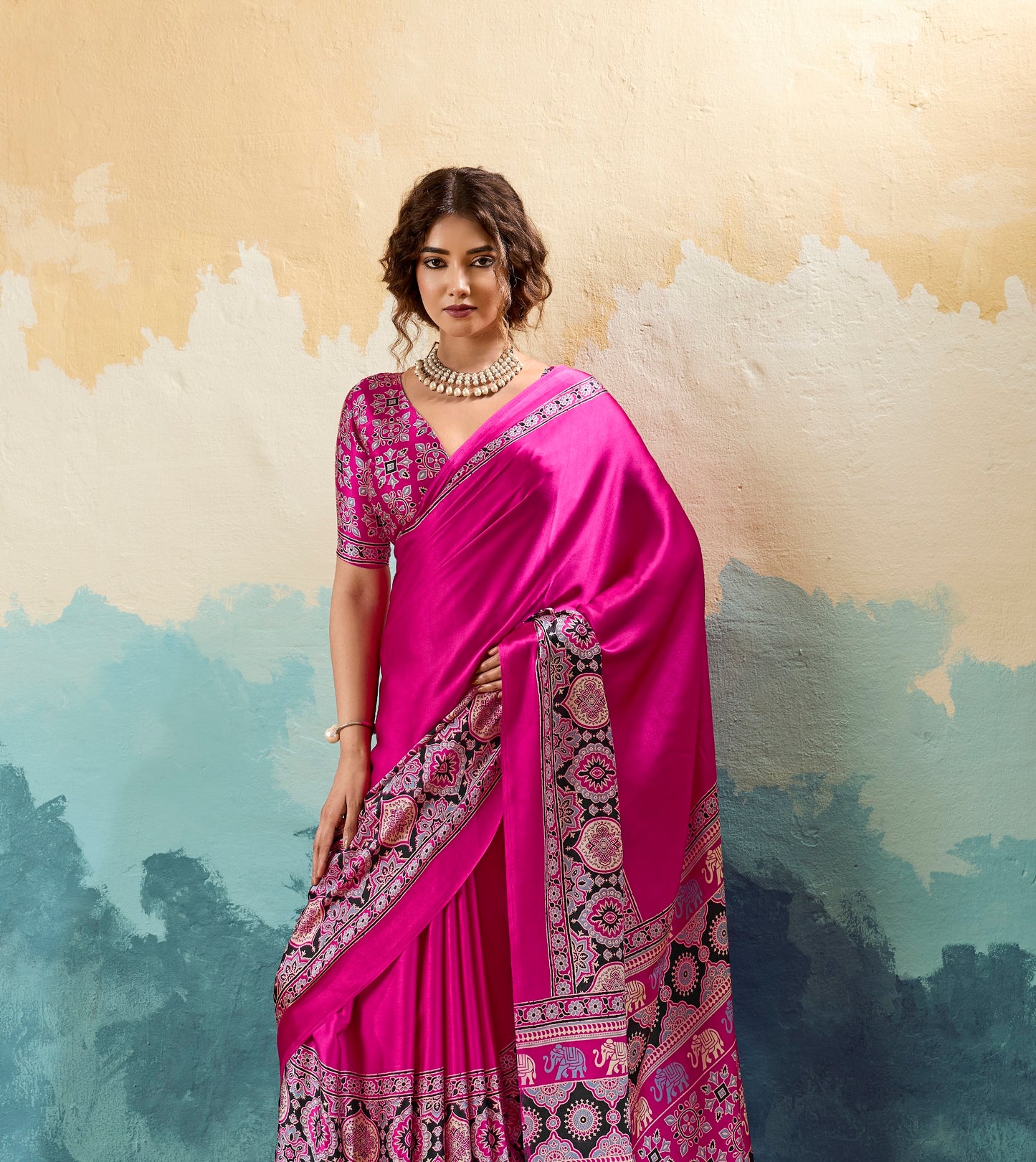Pink Crepe Silk Ready To Wear/Easy Saree - Panaash Saree