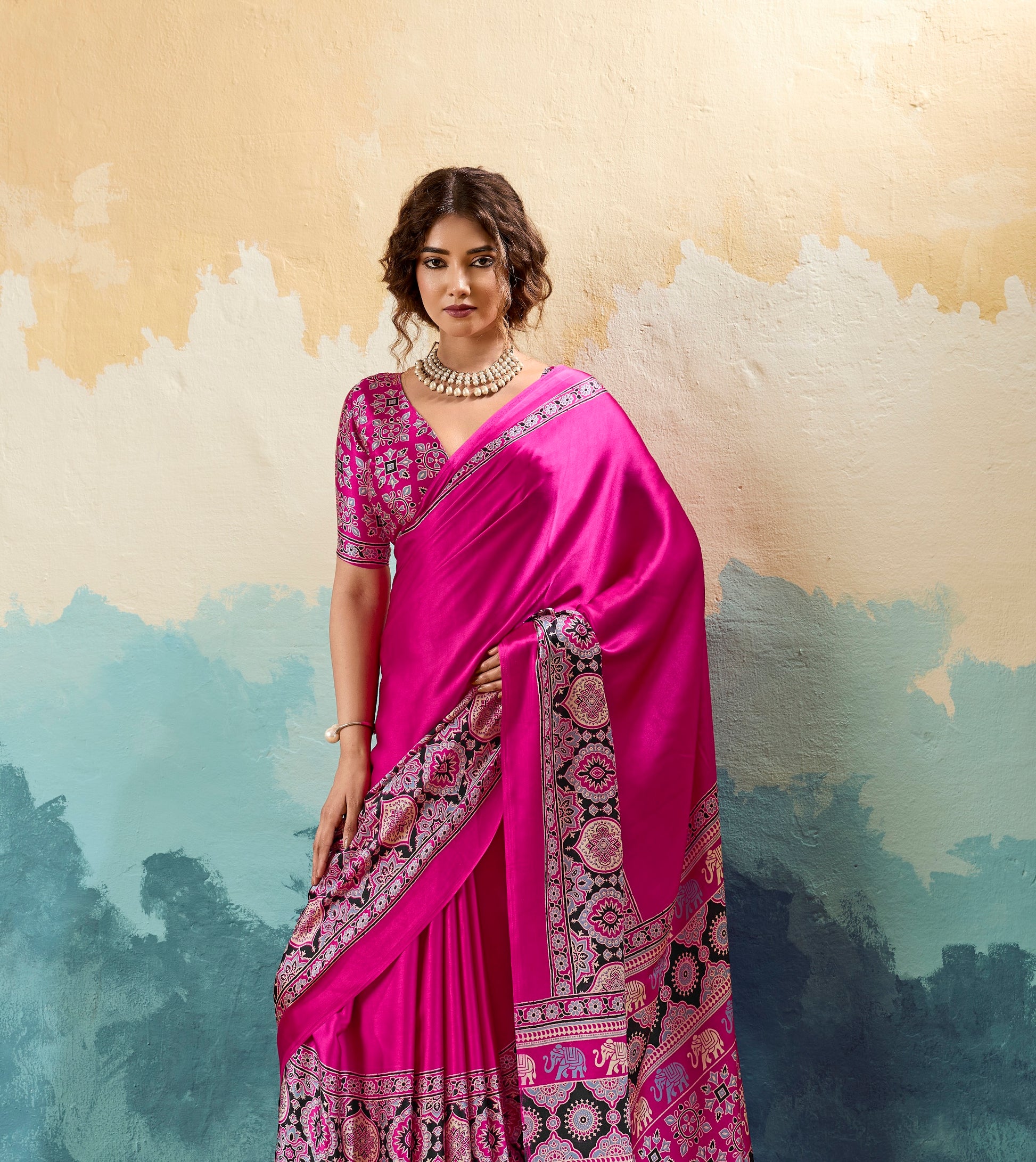 Pink Crepe Silk Ready To Wear/Easy Saree - Panaash Saree