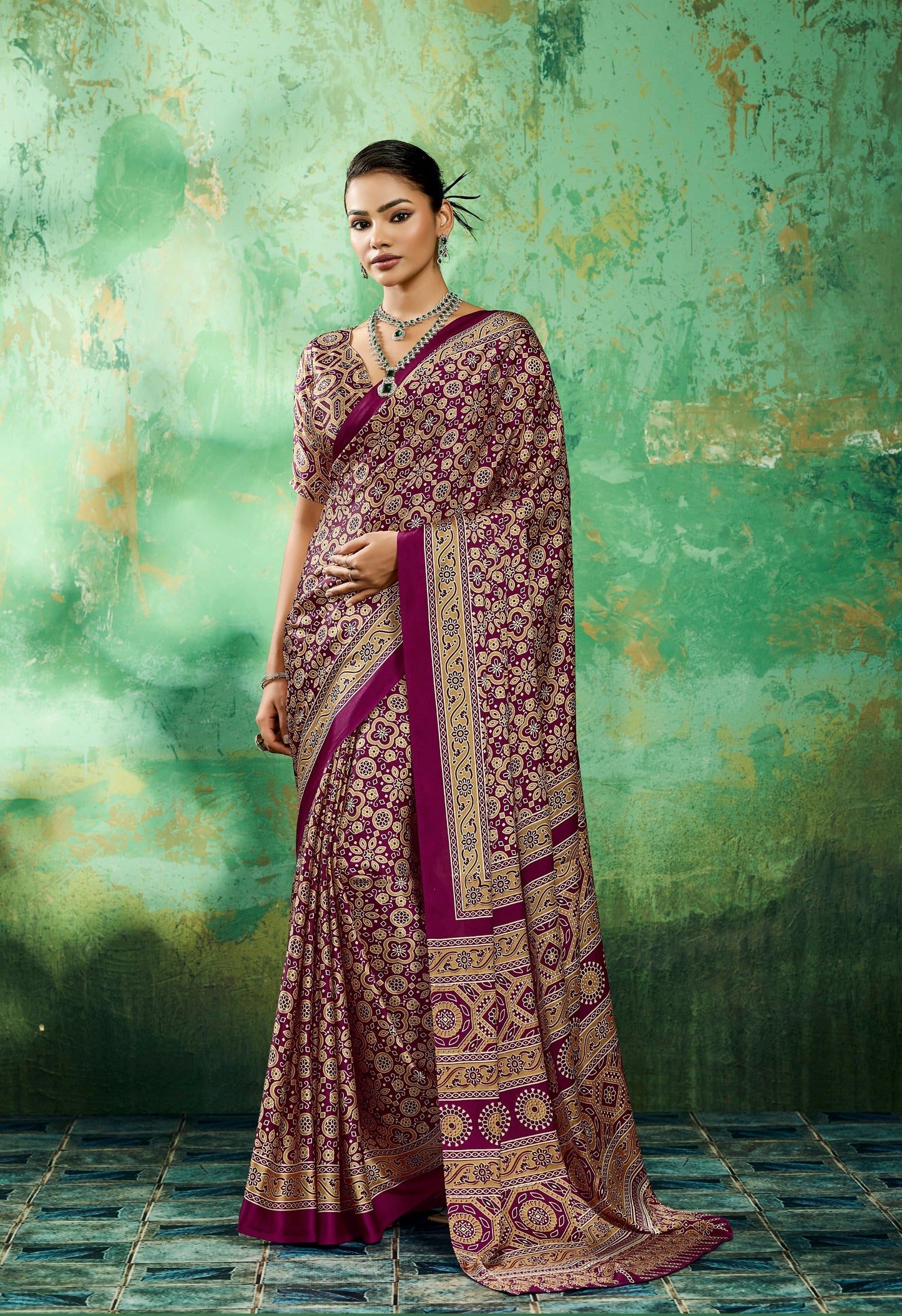 Magenta Modal Satin Office Wear Ready To Wear/Easy Saree - Panaash Saree