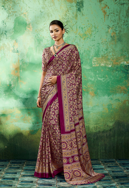Magenta Modal Satin Office Wear Ready To Wear/Easy Saree - Panaash Saree