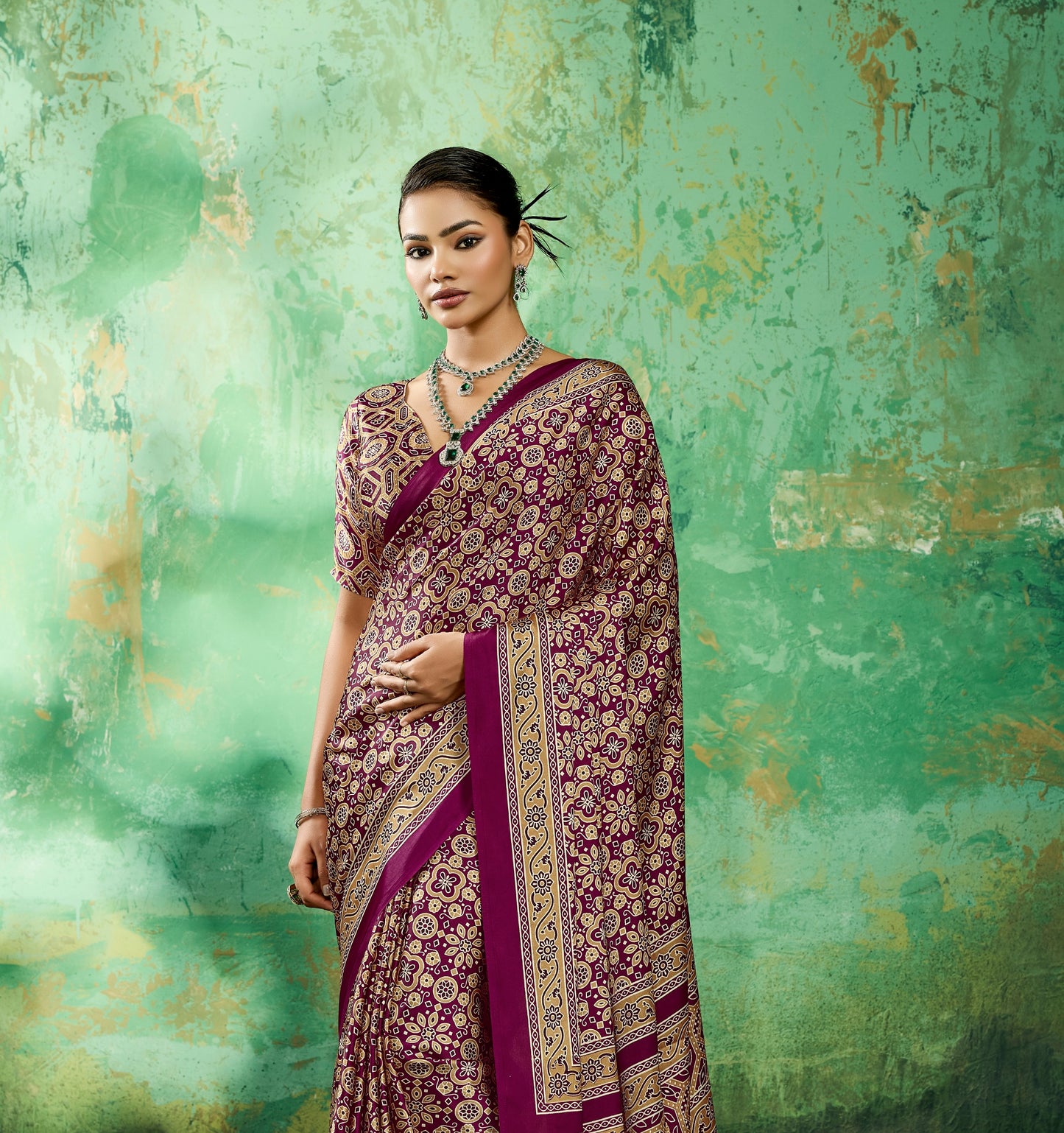 Magenta Modal Satin Office Wear Ready To Wear/Easy Saree - Panaash Saree