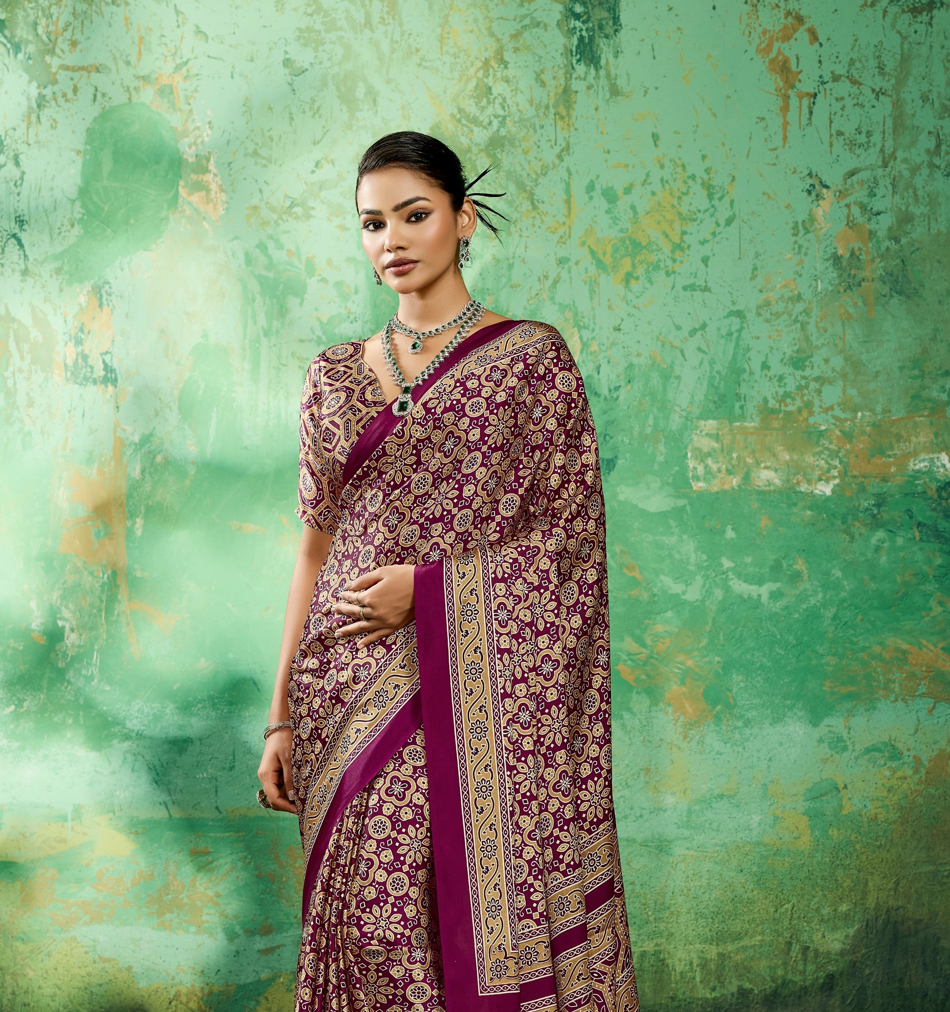 Magenta Modal Satin Office Wear Ready To Wear/Easy Saree - Panaash Saree