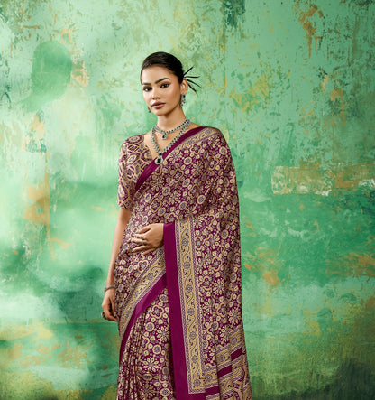 Magenta Modal Satin Office Wear Ready To Wear/Easy Saree - Panaash Saree