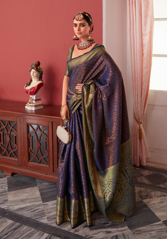 Dark Blue Color Readymade/Easy Saree