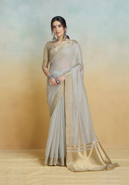 Silver Grey Khadi Silk Ready To Wear/Easy Saree by Stylebypanaash