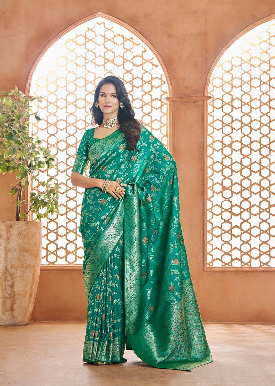 Green Color Banarasi Silk Readymade/Easy Fancy Saree