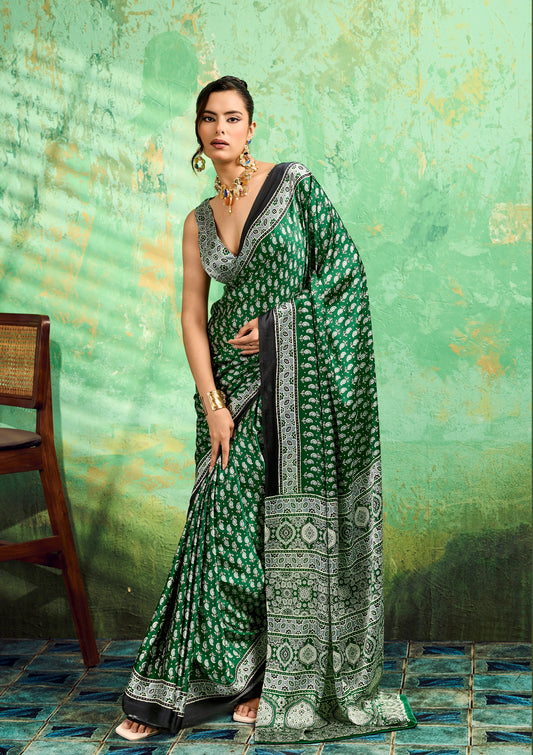 Green Modal Satin Office Wear Ready To Wear/Easy Saree - Panaash Saree