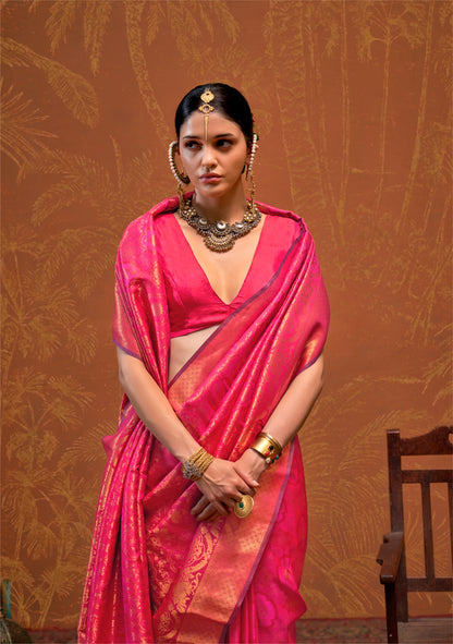 Pink Kanjivaram Silk Readymade/Easy Saree