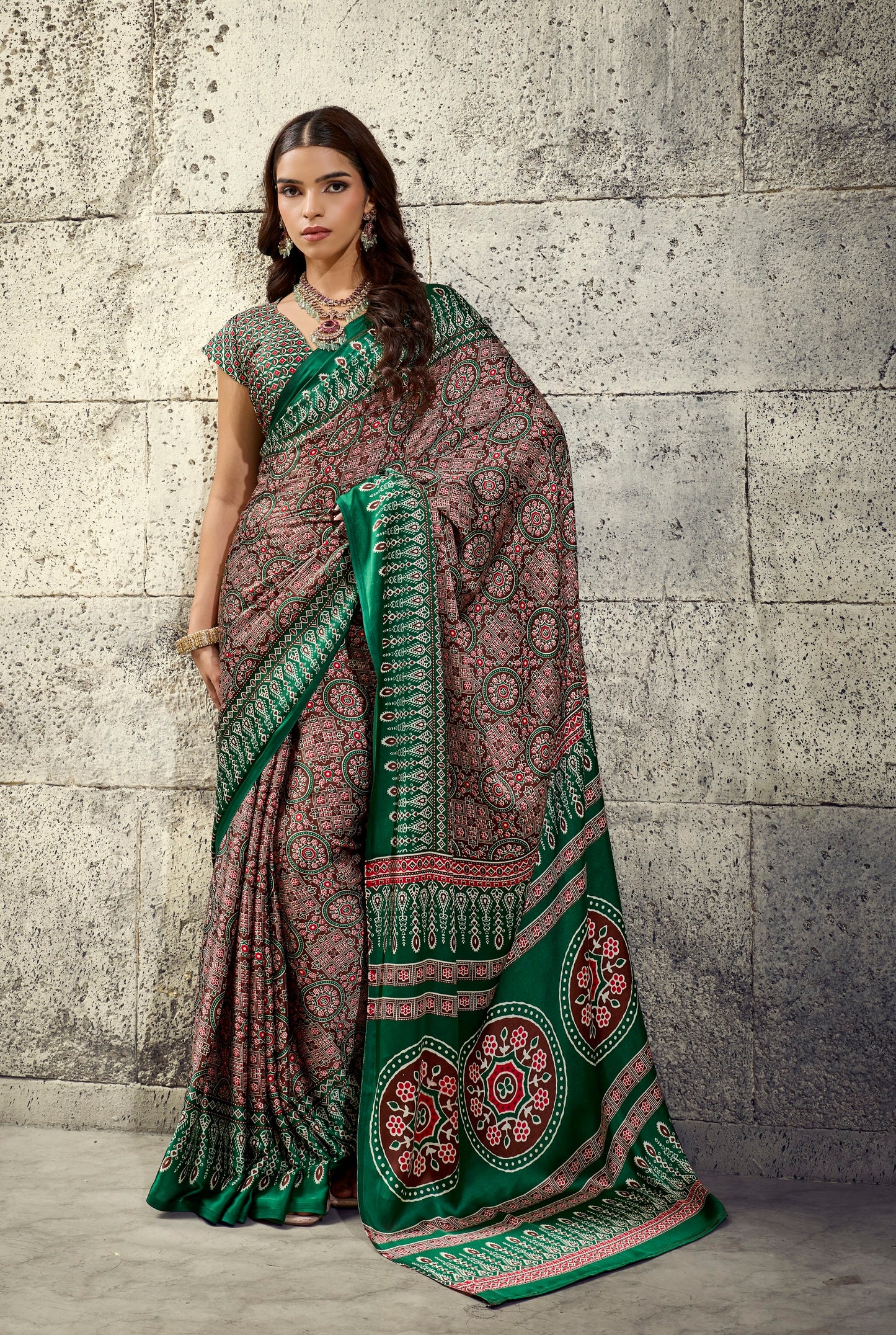Green Modal Silk Office Wear Ready To Wear/Easy Saree