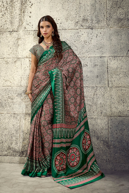 Green Modal Silk Office Wear Ready To Wear/Easy Saree