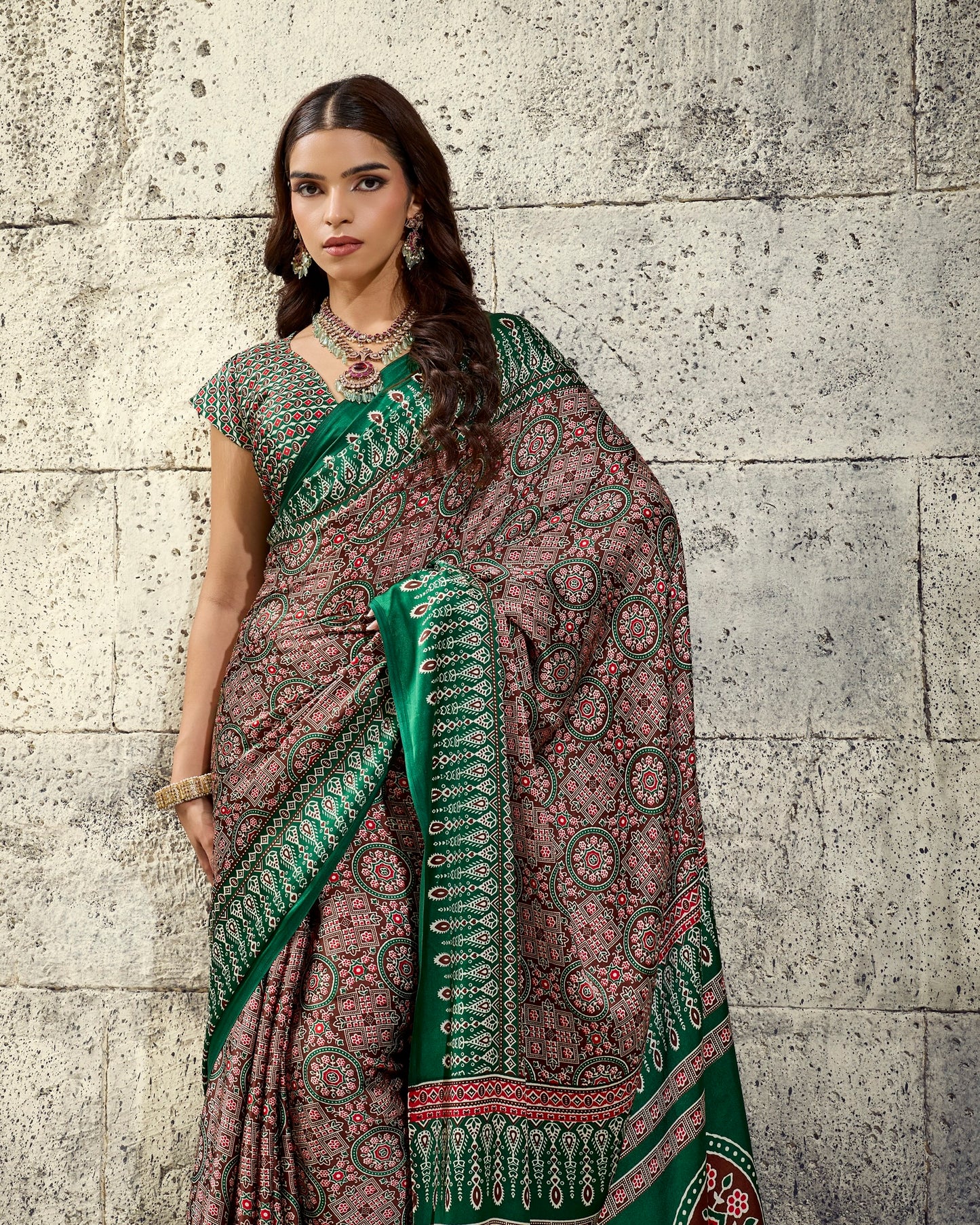 Green Modal Silk Office Wear Ready To Wear/Easy Saree