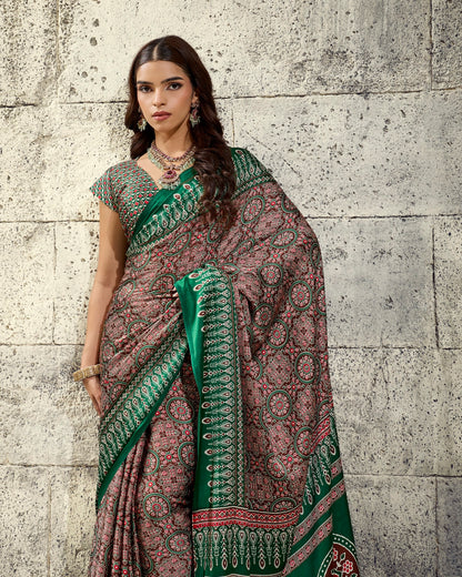 Green Modal Silk Office Wear Ready To Wear/Easy Saree