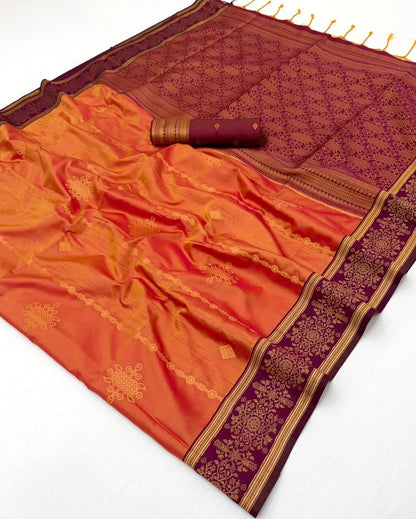 Orange Kanjivaram Silk Ready To Wear/Easy Saree - Panaash Saree