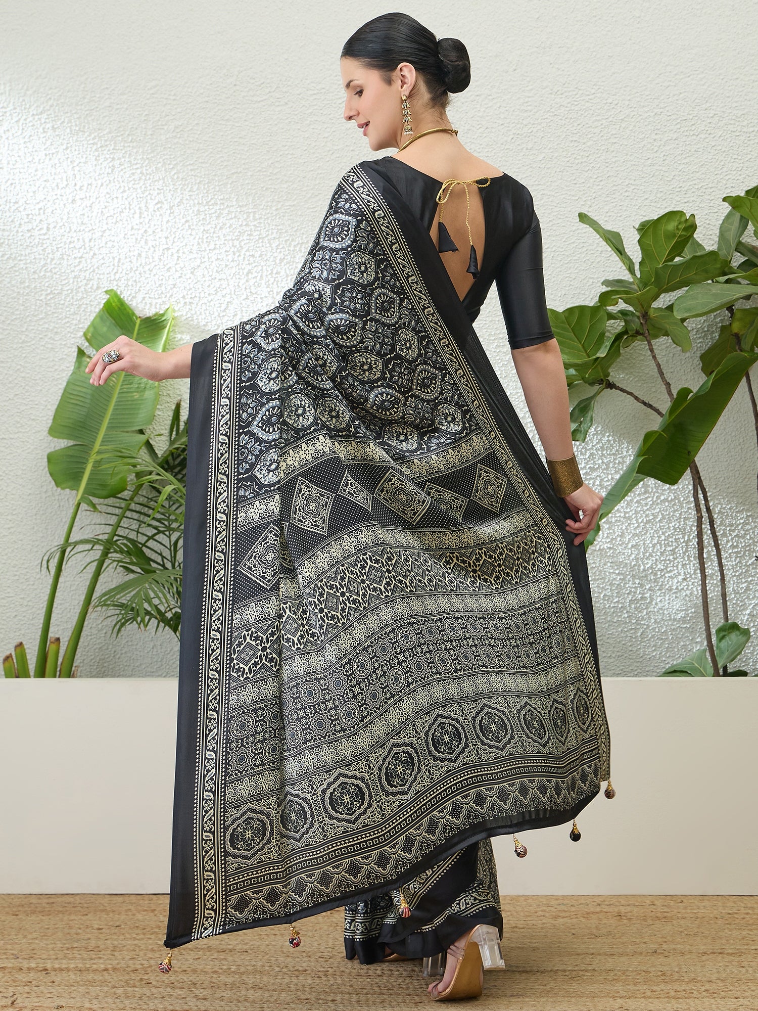 Grey Crepe Silk Ready To Wear/Easy Saree by Stylebypanaash 